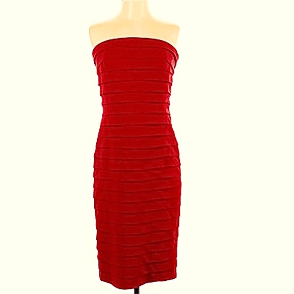 Carmen Marc Valvo Strapless Silk Cocktail Dress 6 - Picture 1 of 11